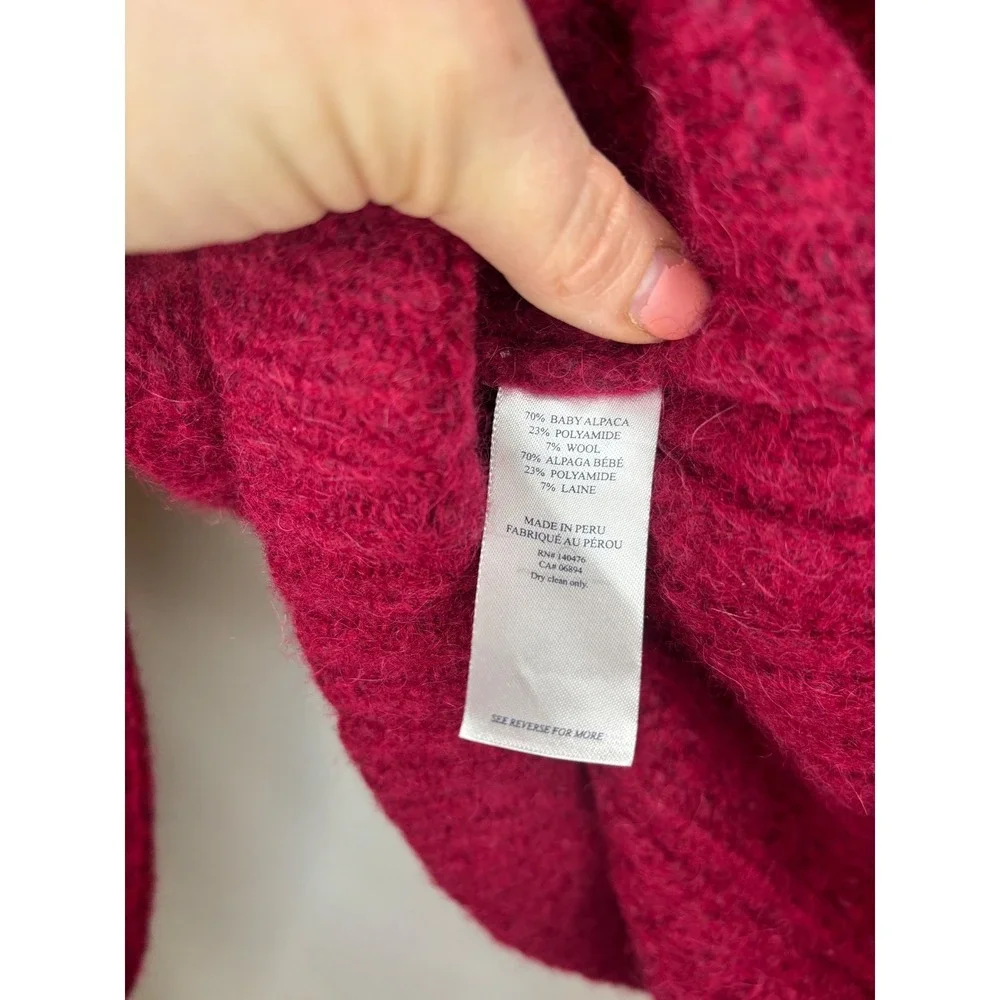 Faherty Sweater‎ Womens XS Magenta Baby Alpaca Wool Blend Ribbed V Neck